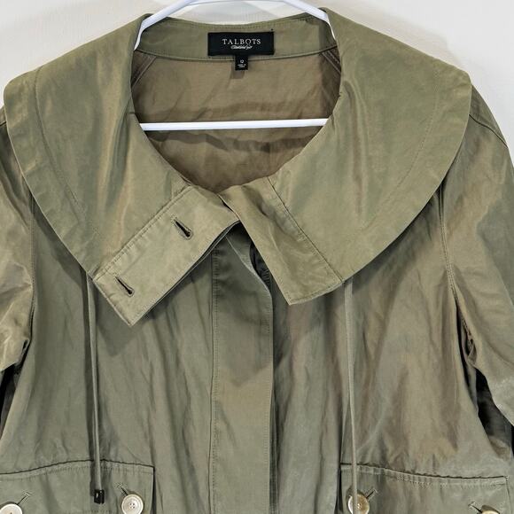 Talbots Khaki Green Lightweight Nylon rain jacket Sz 12 - Picture 3 of 6